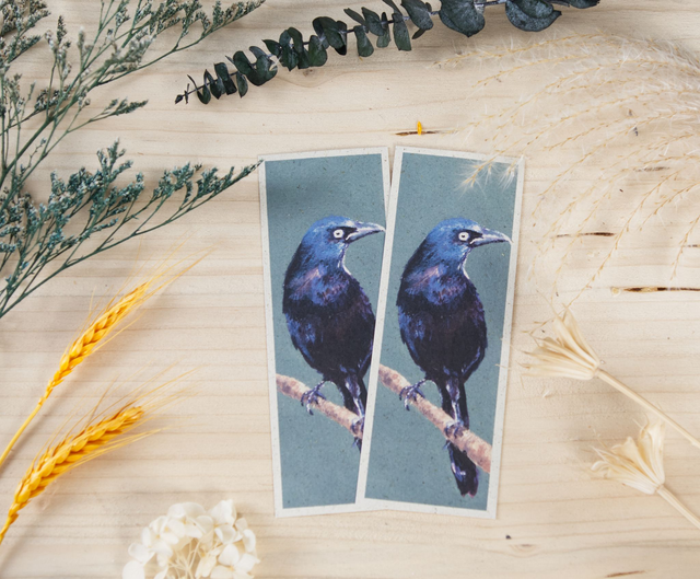 Graspapier Lesezeichen - Krähe