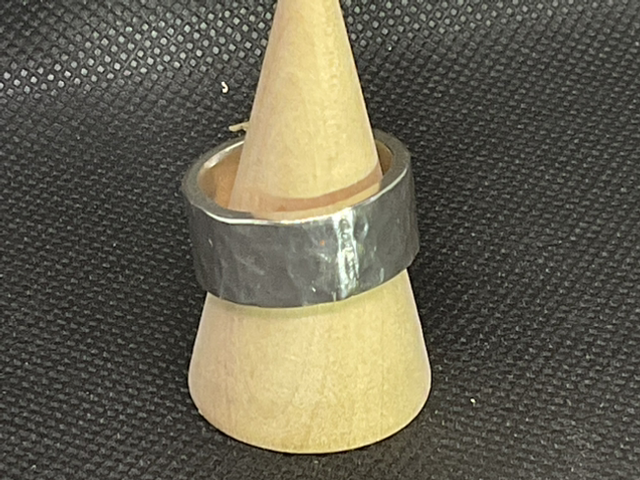 Handmade Silver hammered flat ring in size Q