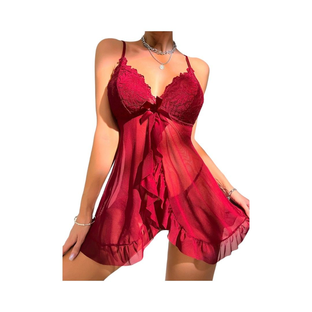 Babydoll con Encaje Floral - Burdeos