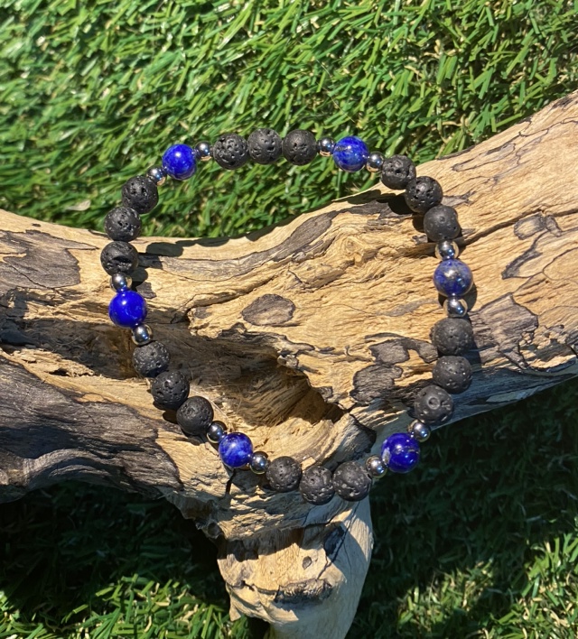 Bracelet Lapis Lazuli et pierre de lave en 6mm