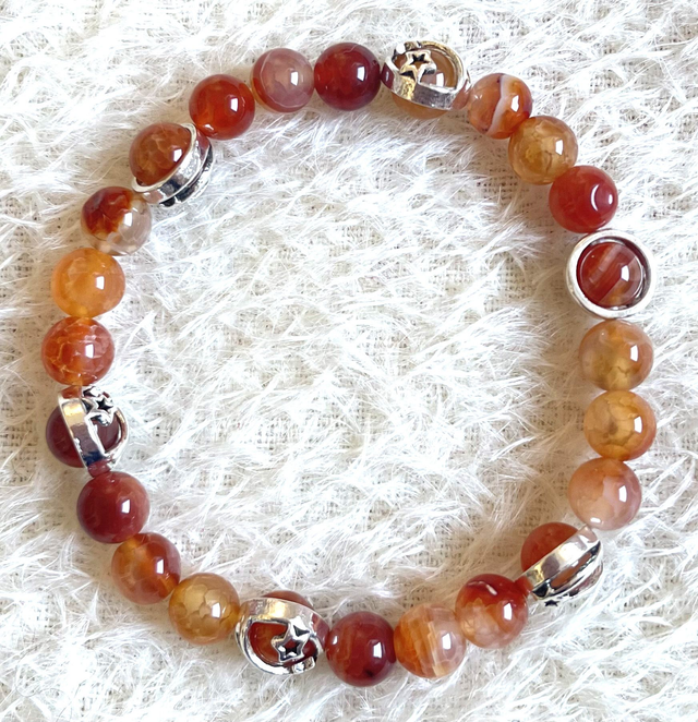 B30 - Bracelet perles agate ambre et métal