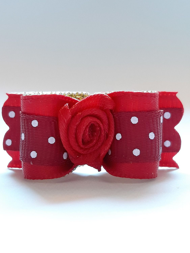 Noeud pour chien fantaisie-rouge-pois-rose