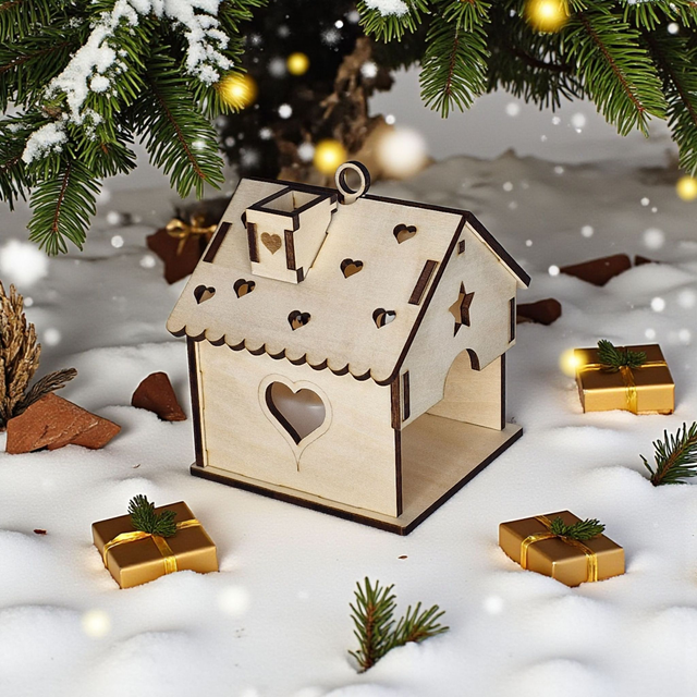 Décoration de sapin de Noël maison en bois, cadeau personnalisé - chalet de Noël déco Sapin design