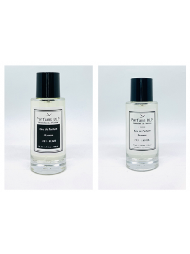 DUO H21 Flacon Prestige - FLINT (La Nuit de L'Homme de YS L) + Flacon Prestige F73 - INDILA (Black Opium de Yves Saint Laurent) 50ml