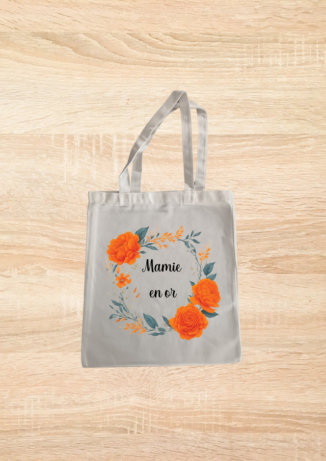 Sac fourre mamie en or motif couronne floral orange 