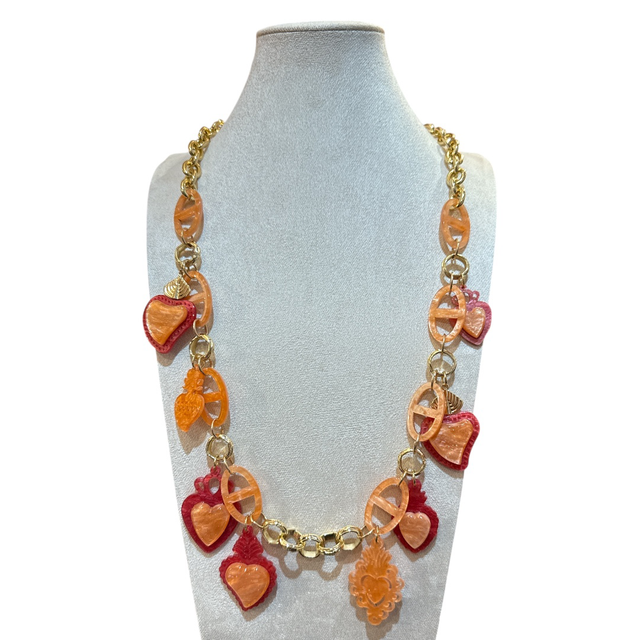 Collana lunga cuori sacri pesca