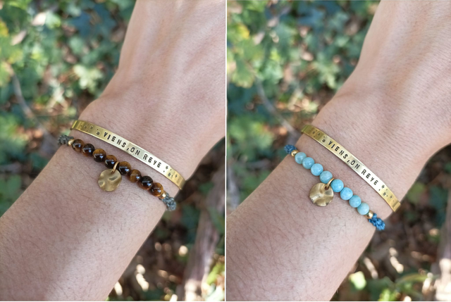 Bracelet « Ysé » ~ Pierres naturelles & petite breloque texturée