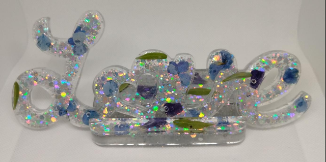 Love floral et paillettes avec son support 