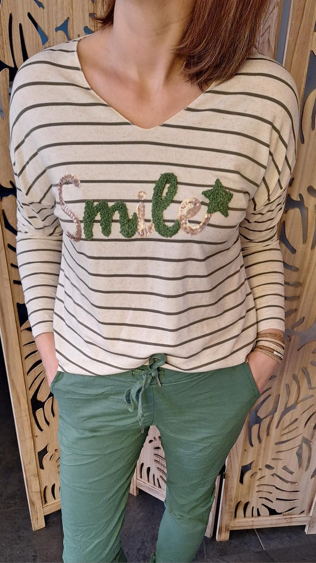 pull marinière smile kaki