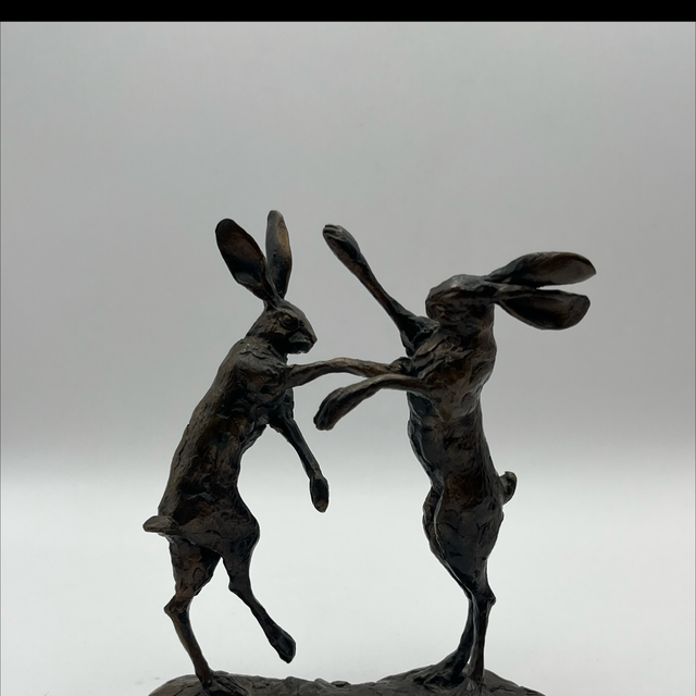 Bronze Fighting Hares Sculpture by Paul Jenkins – Signed – 12cm