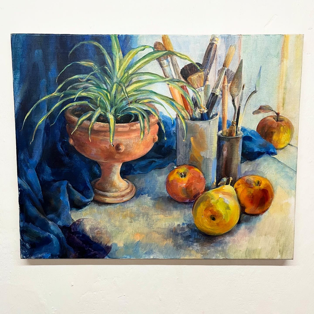 Still Life Oil On Canvas By Contemporary Artist Louise Millar Watt, Unframed, Unsigned
