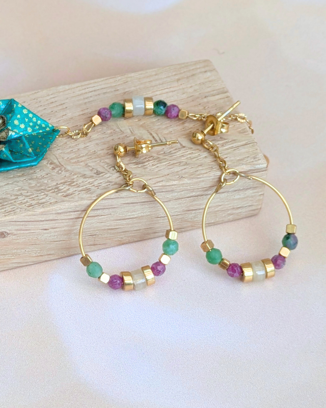 Boucles d'oreilles acier inoxydable Nymphéa Vert soizite