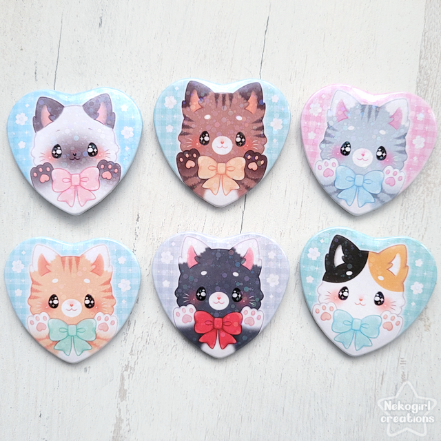 Broche Coeur holographique - Chats