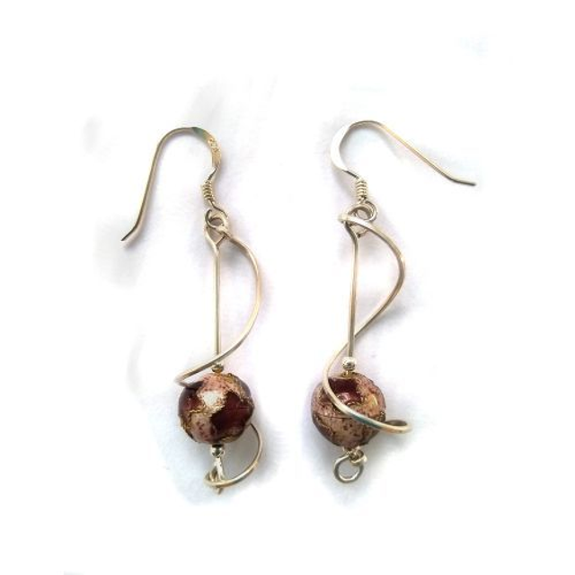 Beaded twirly earrings with sterling silver - 681eo