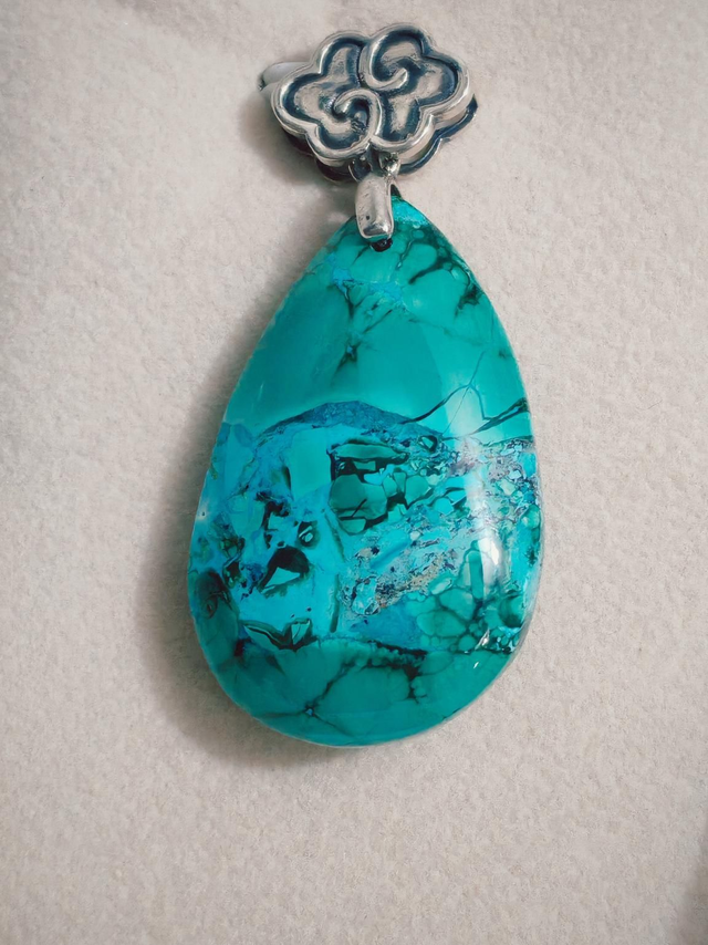Pendentif goutte malachite-chrysocole, argent 925