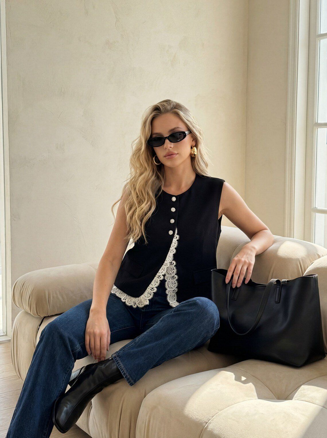 Top sans manche à dentelles