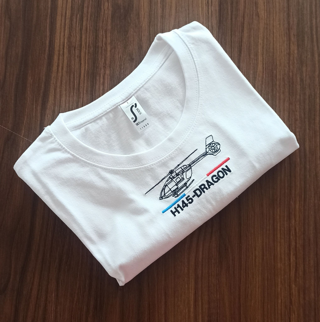 T-shirt H145 Encolure Brodée Blanc et Souligné Tricolore