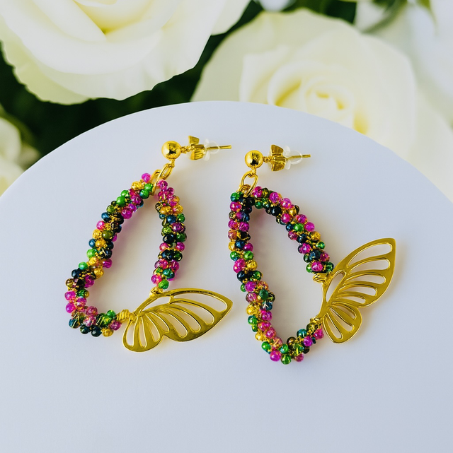 Twilight Wings – Multicolor Butterfly Beaded Earrings