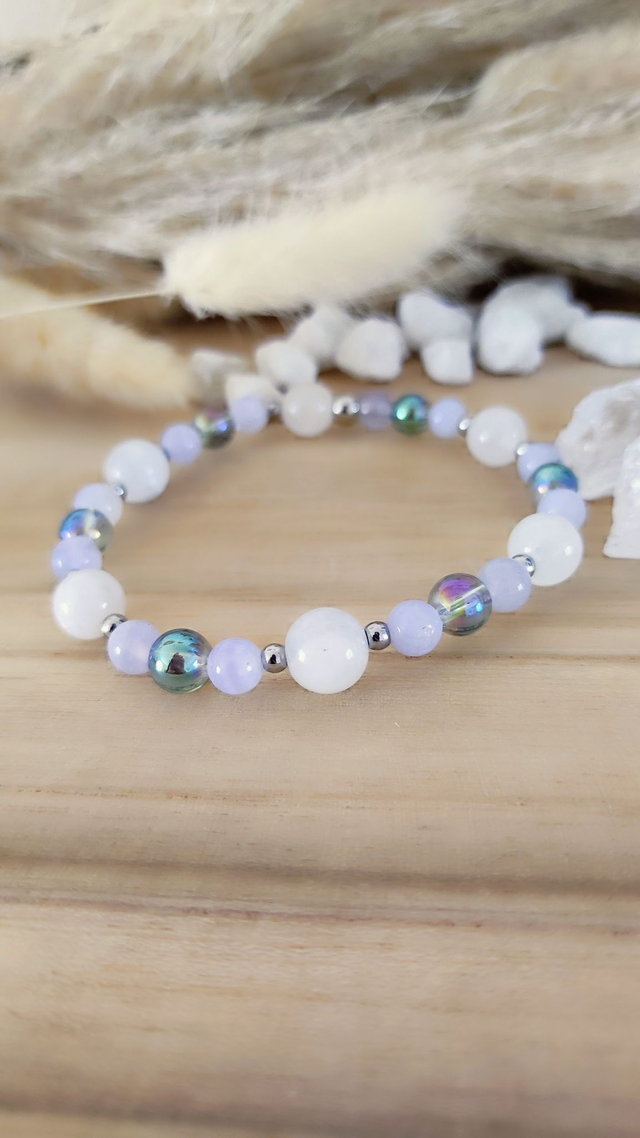 Bracelet "Ménopause et Bouffées de chaleur" Calcédoine bleue et Pierre de Lune