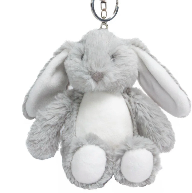 Personalised Keychain/Bag Tag - Plush Bunny - Grey