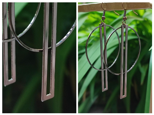 Boucles d'oreilles noires cercles et rectangles acier inoxydable -sans nickel pièce unique 