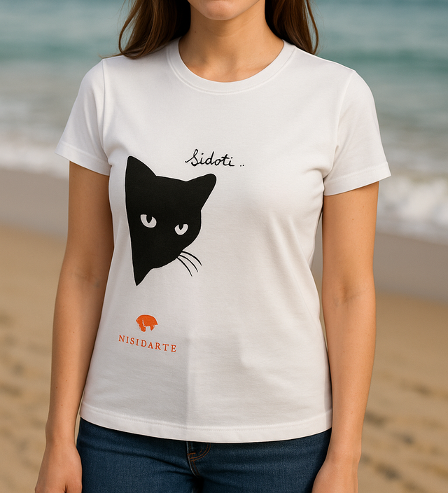 Maglietta "Fidati - Gattino" dipinta a mano dai ragazzi di Nisida 