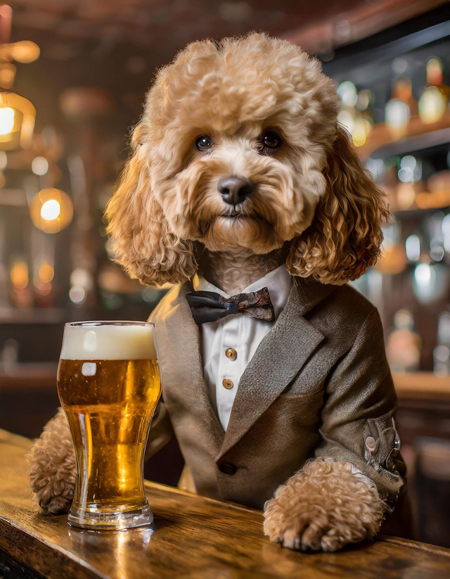 Cockapoo at the Bar Framed Canvas