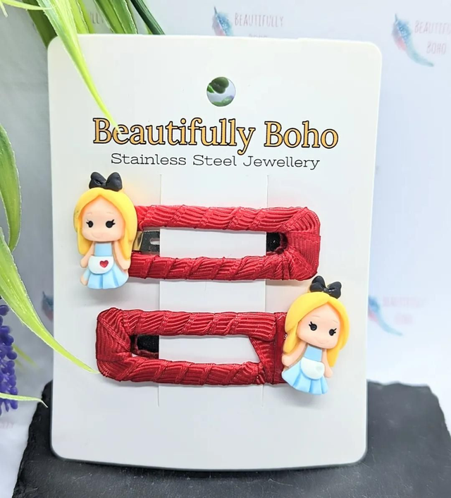 Red Ribboned Alice Snap Hair Clips 