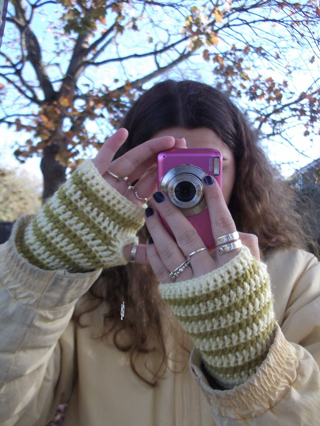 Pastel Yellow and Green Stripy Fingerless Gloves