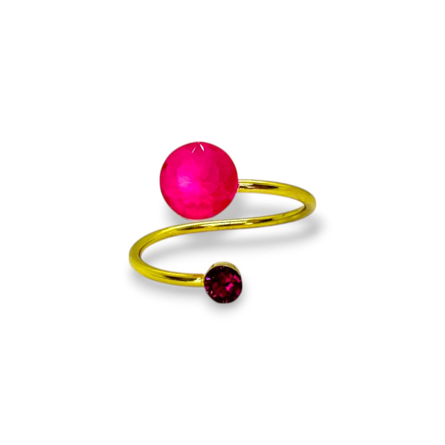 Ring DUO SMALL  Electric Pink, Fuchsia, goldfarben