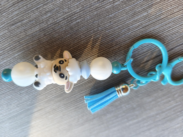 Porte clef bleu mouton blanc 