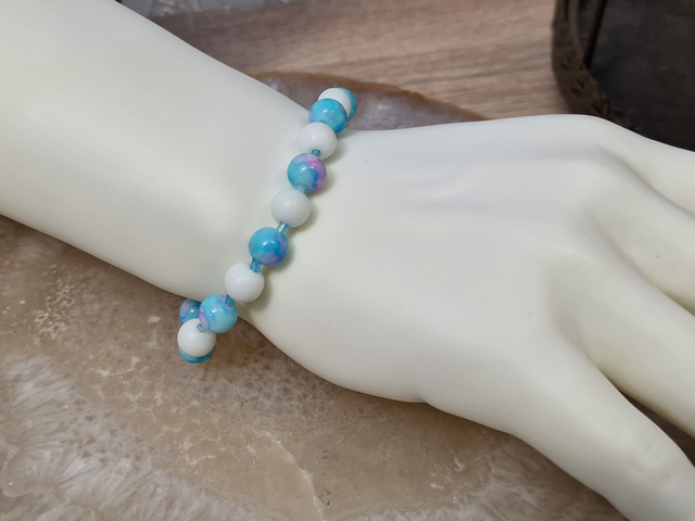 Bracelet Elastique Perles Bleu Ciel Dégradé Rose Blanc Turquoise