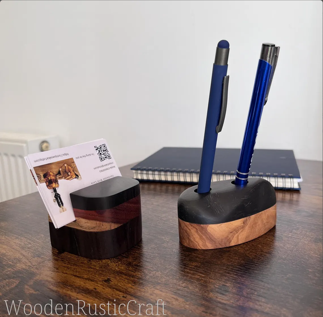 Business Card and Pen Holder | Ebony Card Holder