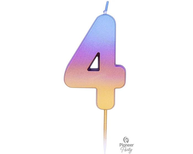 CANDLE: RAINBOW OMBRE NUMBER 4 CANDLE