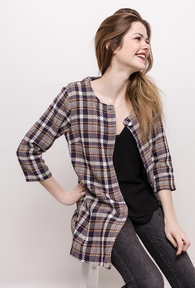 VESTE LONGUE A CARREAUX 