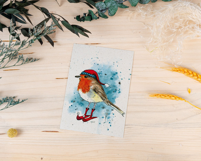 Graspapierkarte - Winterrotkehlchen