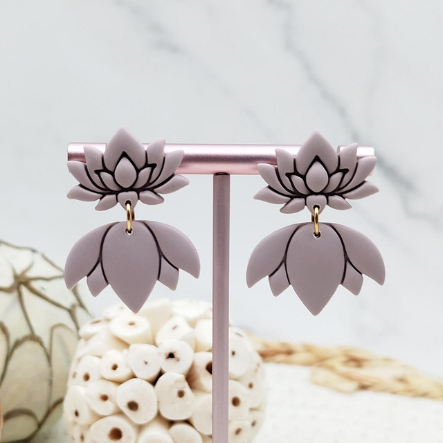 Boucles d'oreilles Feuille "Petit Lotus" Rose Antique