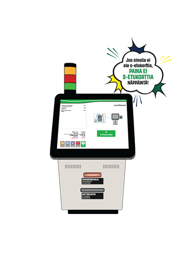 Itsepalvelukassa ”oliko sinulla s-etukorttia”