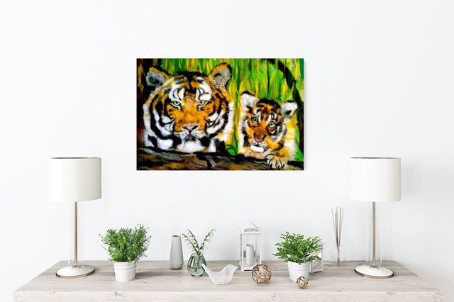 Tigres dans la Jungle 🐅 | Art Mural Animalier Fait Main – Décoration Sauvage & Émouvante 🎨
