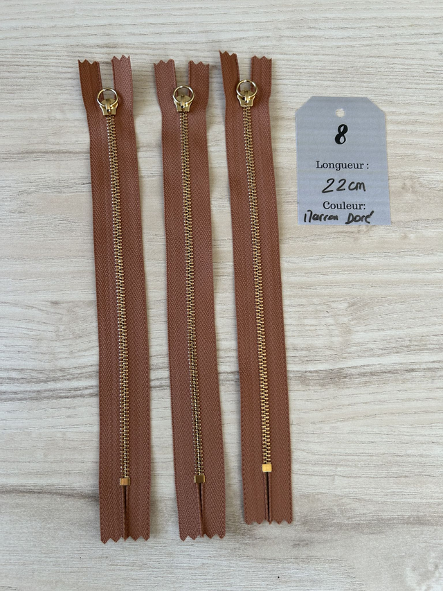 Fermetures éclair métallique marron doré 22cm