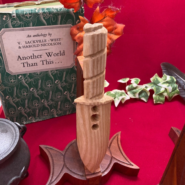 English Oak Athame and Matching Mahogany Athame Stand