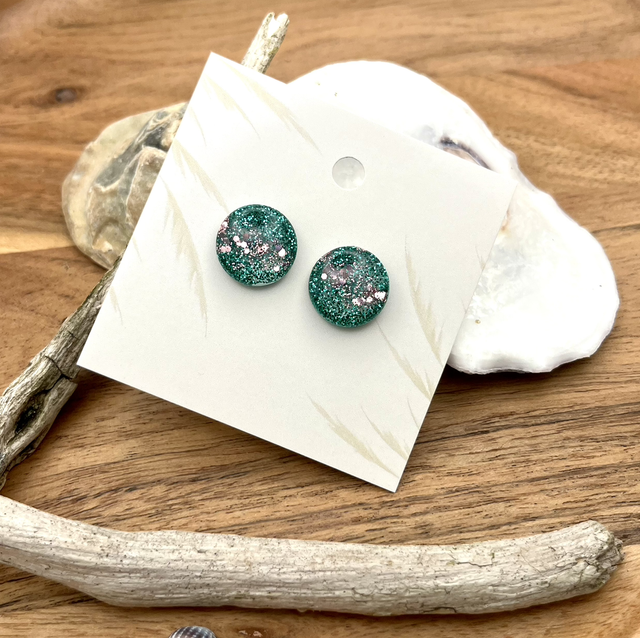 Glitzer Ohrstecker Türkis Rosa Edelstahl hautfreundlich 