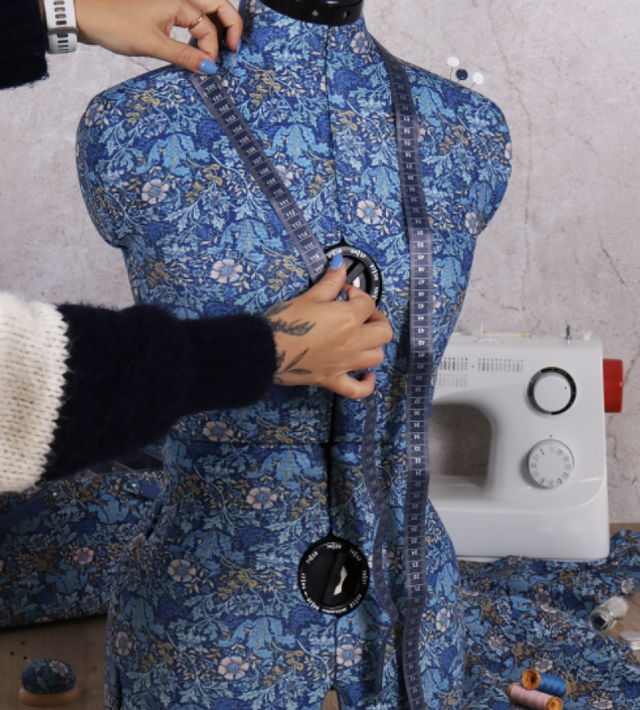 Woodblock Floral Dress Form - Adjustable Mannequin with Floral Print Fabric