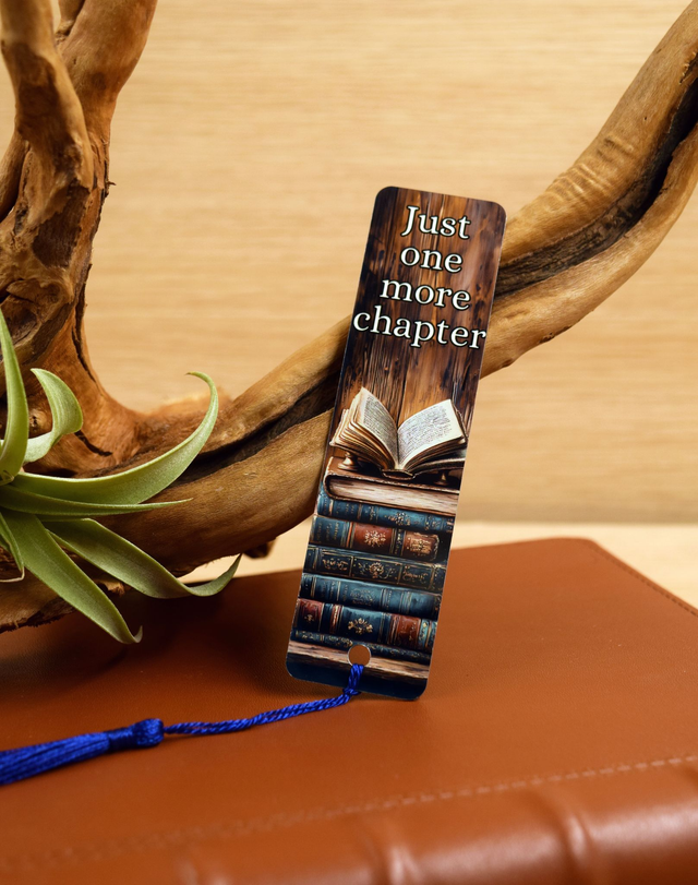 Just One More Chapter – Vintage Book Stack Bookmark 