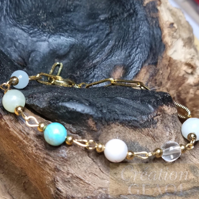 Bracelet des êtres chers :Emeraude, cristal de roche, Opale rose, turquoise, jade vert,aigue marine