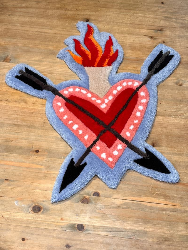 Tapis Cœur Sacré. – Tapis décoratif artisanal 100% laine acrylique | Atelier Octopus