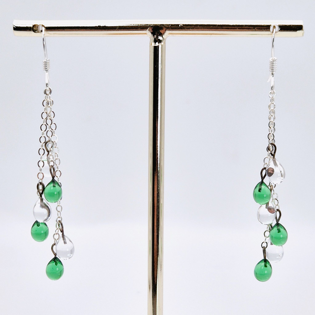 Boucles d'oreilles Gouttes vertes et transparentes