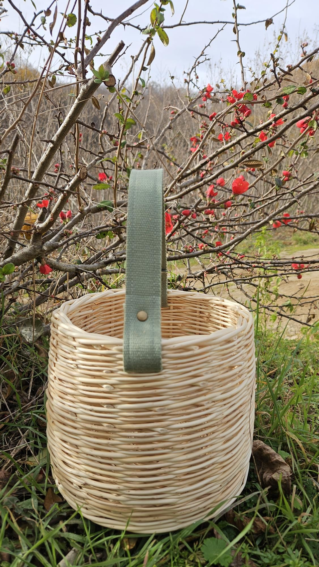 Panier de cueillette en osier blanc