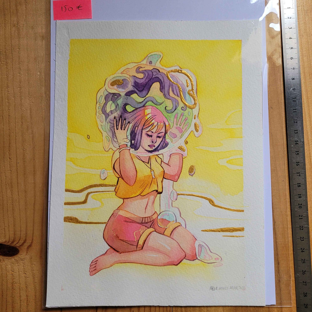 Aquarelle Originale - Fille bulle