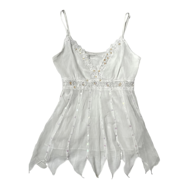 y2k white mesh fairy top with sequins 